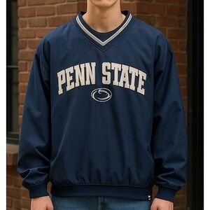 Vtg Penn State Men's Jacket  Blue Sz 2XL V Neck Long Sleeve Windbreaker Pullover